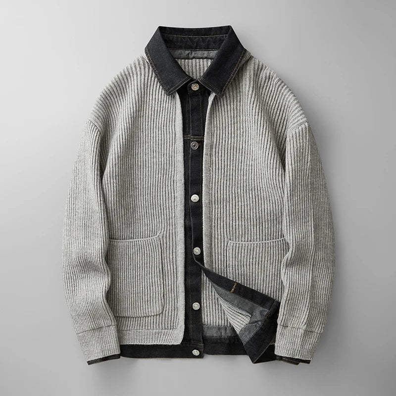 Nori Contrast Denim Knit Cardigan