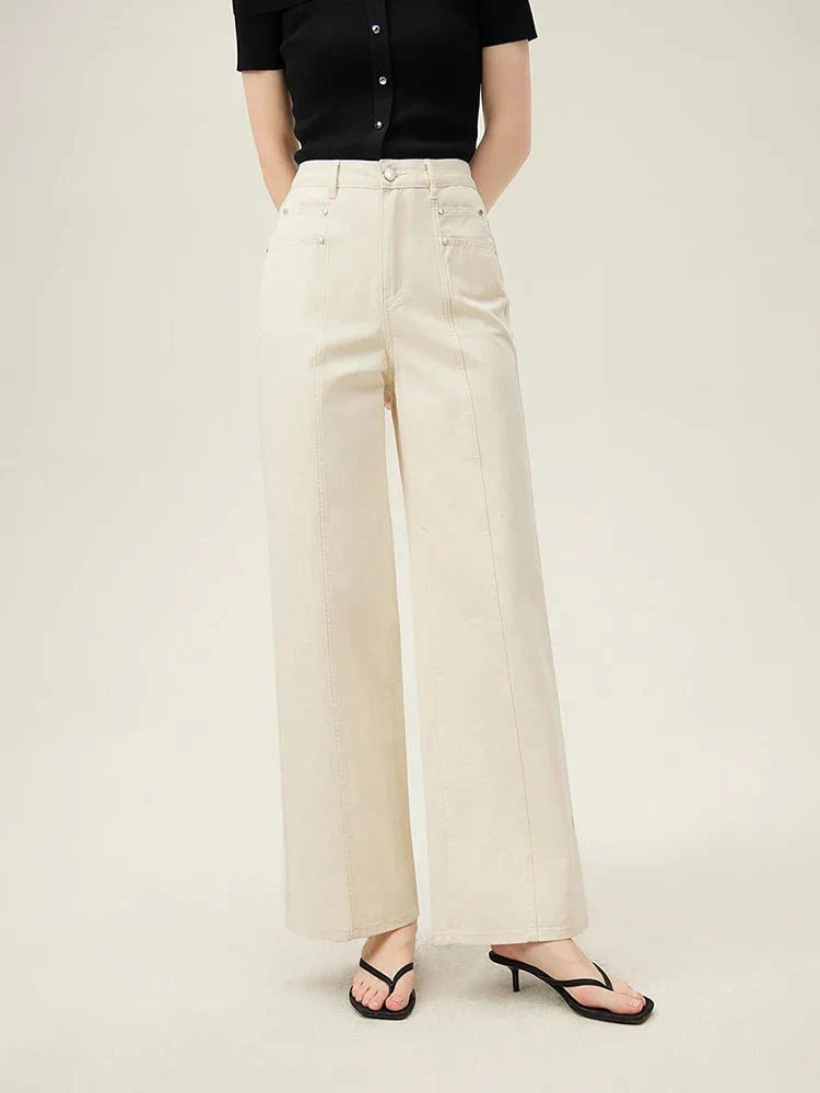 Ivory Wide-Leg Cotton Denim