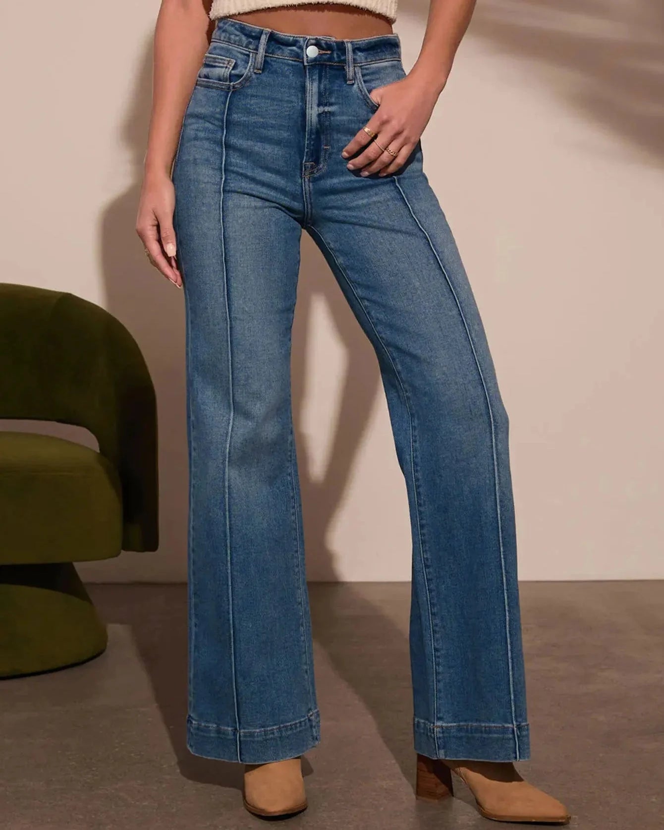 Tucker Front Seam Flare Jeans
